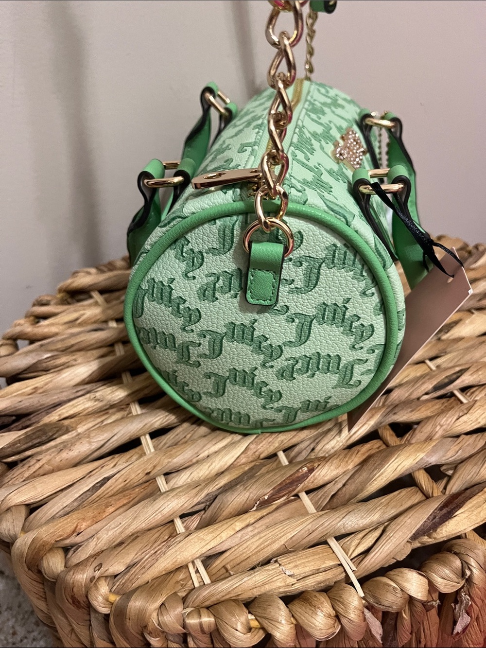 🔴 Juicy Couture Mint Green Logo Barrel Satchel with Heart Charm! HTF! Rare! 🔥 - Picture 9 of 14